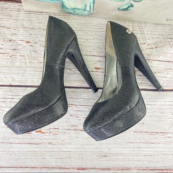 Dereon Metallic Glitter Platform Pumps Black 7 Stiletto - Picture 4 of 10